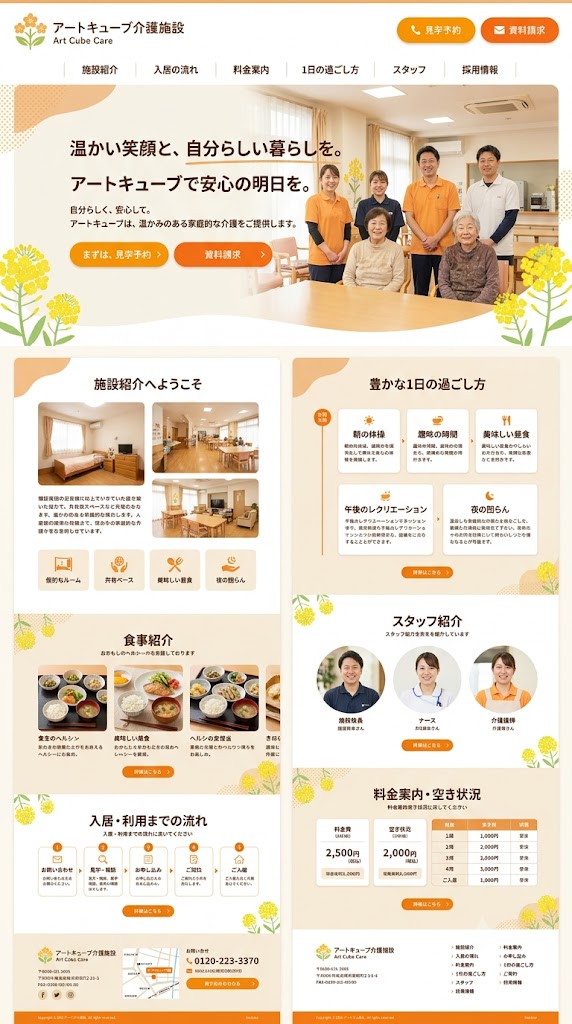 介護施設サイトのPC・スマホ表示イメージ